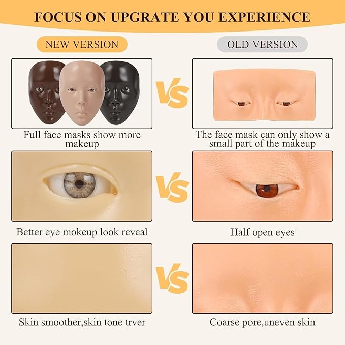 Makeup Practice Face, Eye Makeup Practice Head Silicone, Makeup Practice Accessories Set with Face Painting Mannequin Head, Makeup Brushes, Face Painting and Eyebrow Pen, Makeup Practice Gift, Yellow-BrightBean Baby