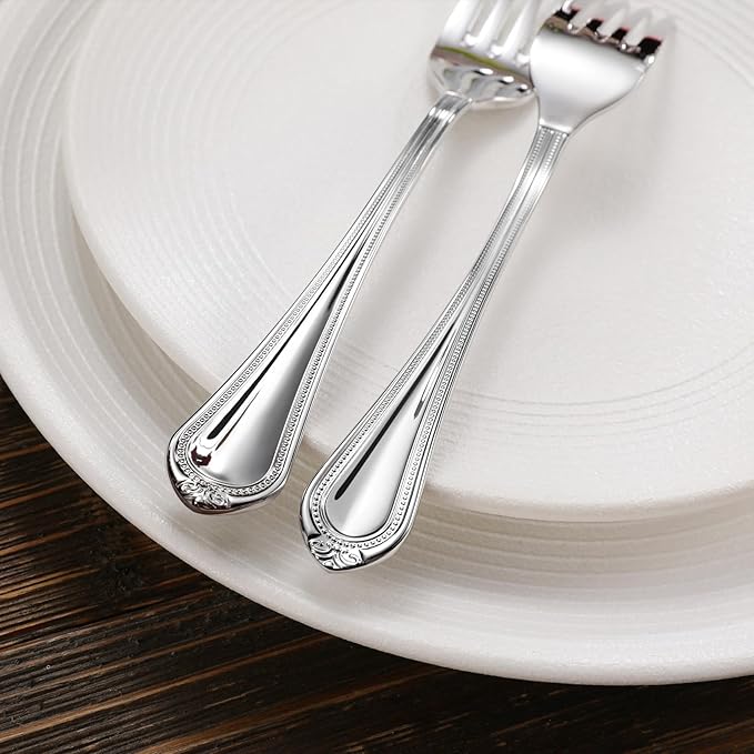 KEAWELL Pearl Edge 8-Piece Premium Fork Set, 18/10 Stainless Steel, Fine Silverware with Mirror Finish, Dishwasher Safe (8, 8" Dinner Forks)