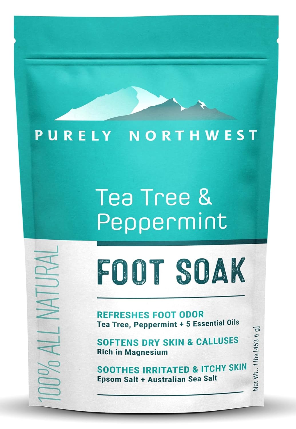 Epsom Salt Tea Tree Foot Soak-Toenail Repair, Softens Thick Calluses & Corns, Stubborn Foot Odor, Athletes Foot Burning & Itching, Damaged Discolored Nails: Purely Northwest USA 16 ounces/1Lb-BrightBean Baby