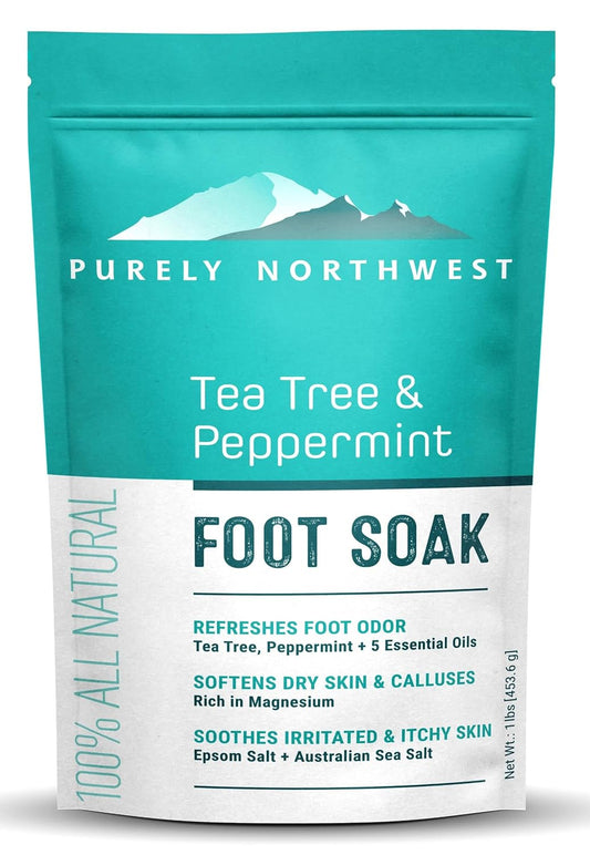 Epsom Salt Tea Tree Foot Soak-Toenail Repair, Softens Thick Calluses & Corns, Stubborn Foot Odor, Athletes Foot Burning & Itching, Damaged Discolored Nails: Purely Northwest USA 16 ounces/1Lb-BrightBean Baby