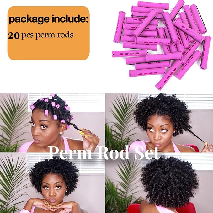 YOROSTAR 20pcs Purple Plastic Perm Rods Set for Natural Hair Cold Wave Rods Hair Rollers for Long Short Women's Hair DIY Hairdressing Tools-BrightBean Baby