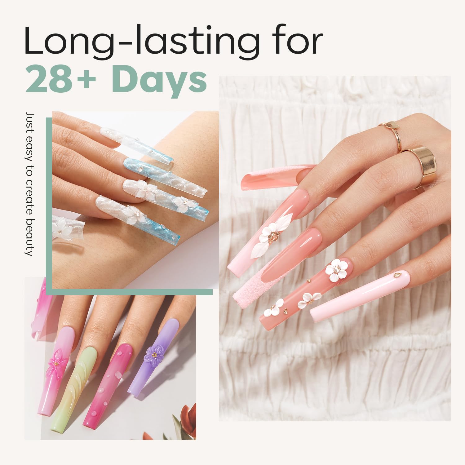 modelones Long Square Nail Tips, 3XXXL Straight Pre-shaped Soft Gel Tips Fake Nails False Acrylic Clear Full Cover Press on Extension Kit Gel Manicure DIY at Home 216PCS 12Sizes-BrightBean Baby