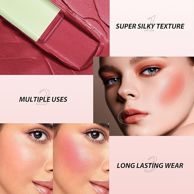 Blush Stick for Cheeks - Cream Makeup Blush Wand, Solid Moisturizer Stick for Cheeks Tint, Natural Blendable Waterproof Korean Matte Long-Lasting Smooth Blushes (#03 Coral Orange)