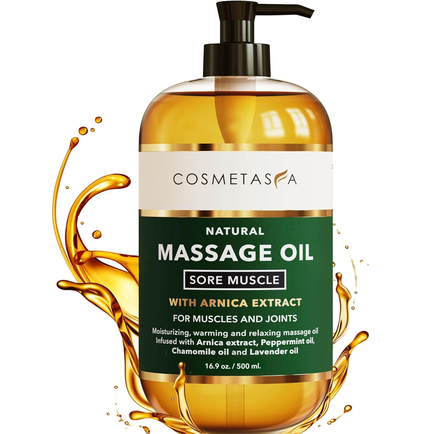 Cosmetasa Sore Muscle Massage Oil for Massage Therapy – All Natural, Cruelty-Free Full Body Massage Oils for Muscle Relaxing & Joint Comfort – Arnica Extract with Chamomile & Lavender Oil (16.9 oz)-BrightBean Baby