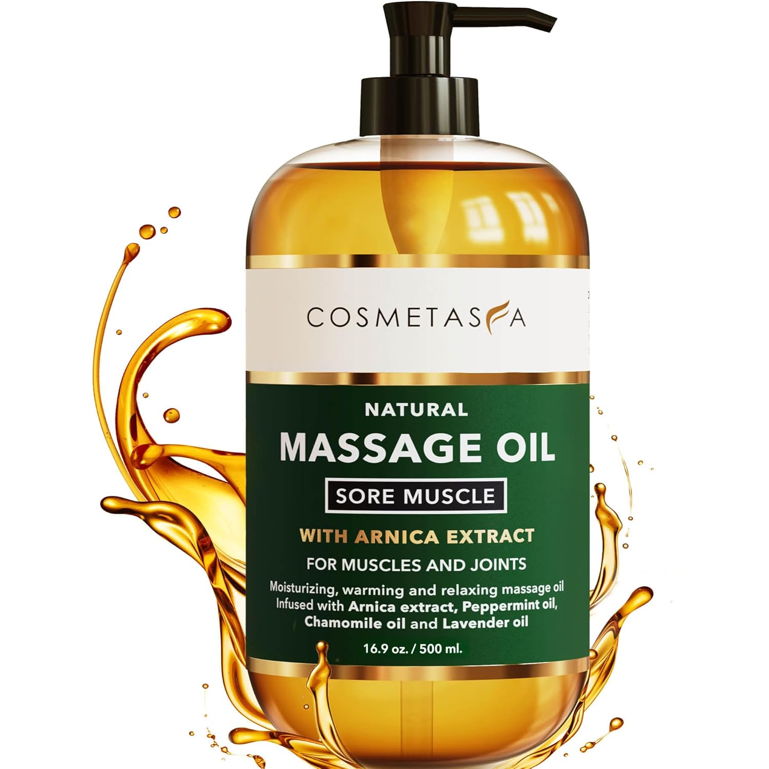 Cosmetasa Sore Muscle Massage Oil for Massage Therapy – All Natural, Cruelty-Free Full Body Massage Oils for Muscle Relaxing & Joint Comfort – Arnica Extract with Chamomile & Lavender Oil (16.9 oz)-BrightBean Baby