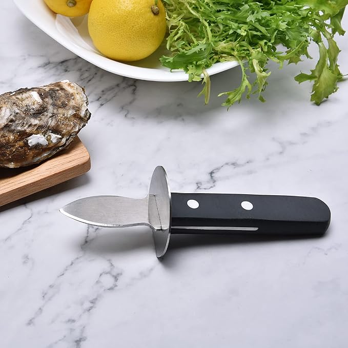 Oyster Knife Shucker Set Oyster Shucking Knife with Wooden holder Oyster Shucking Clamp Seafood Tools (Black)
