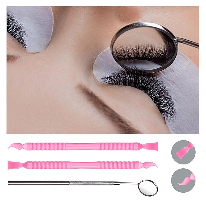 Libeauty Pink Eyelash Lift Tool, Lash Extension Supplies Metal Makeup Mirror, Lash Lifting Applicator Brush Needle for Salon or Home Use-BrightBean Baby