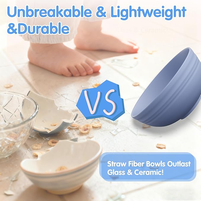 Quatish 10 PCS Unbreakable Cereal Bowls,Dishwasher & Microwave Safe Wheat Straw Bowls, Easy-to-Clean Lightweight Snack & Soup Bowl,Multi-Color Portable for Picnics Plastic Bowls Set, Multi