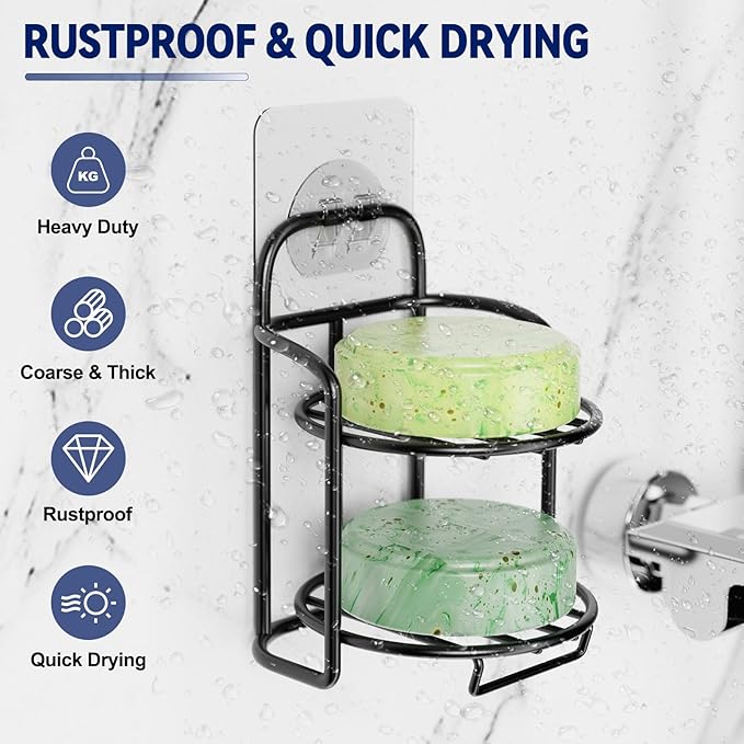 2-Tier Shower Soap Shampoo Bar Holder, Self Adhesive & Freestanding Draining Soap Dish Caddy for Bathroom Wall Accesories Decor Black-BrightBean Baby