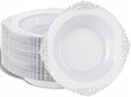 Nervure 50PCS White Plastic Bowls with Silver Rim - 12oz Disposable Soup Bowls, Heavy Duty Salad Ice Cream Bowl Perfect for Weddings, Parties and Everyday Use