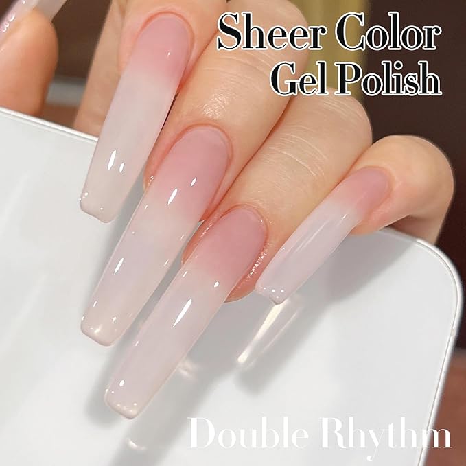 Double Rhythm Translucent Gel Polish Sheer Neutral Natural Light Milky Same Color Same Bottle 15ML Jelly Nail Polish Nail Art DIY at Home (Milky Pink-A1377)-BrightBean Baby