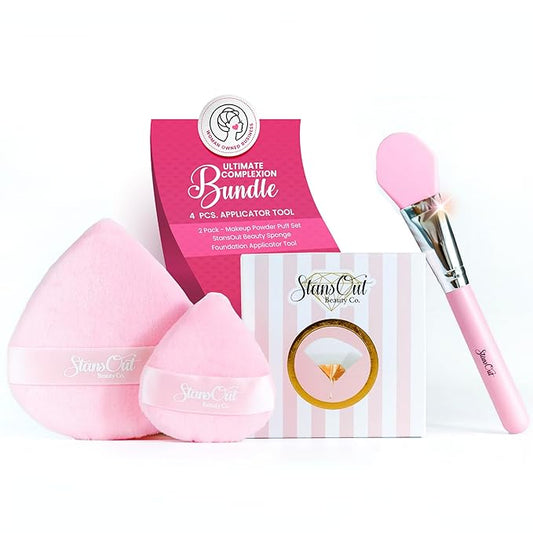 StansOut Ultimate Complexion Bundle: Liquid Foundation Brush, Makeup Brushes for Liquid, Cream, Stick Foundation - Flat, Round, Blender Brushes - 101 Contoured, 108 Straight - Long-Lasting-BrightBean Baby