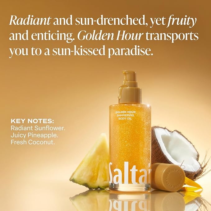 Saltair Shimmering Body Oil - Golden Hour Scented Dry Oil Moisturizer with Light-Reflecting Pearl Pigments. Moisturizing Glow for All Skin Types - 4 Fl Oz-BrightBean Baby