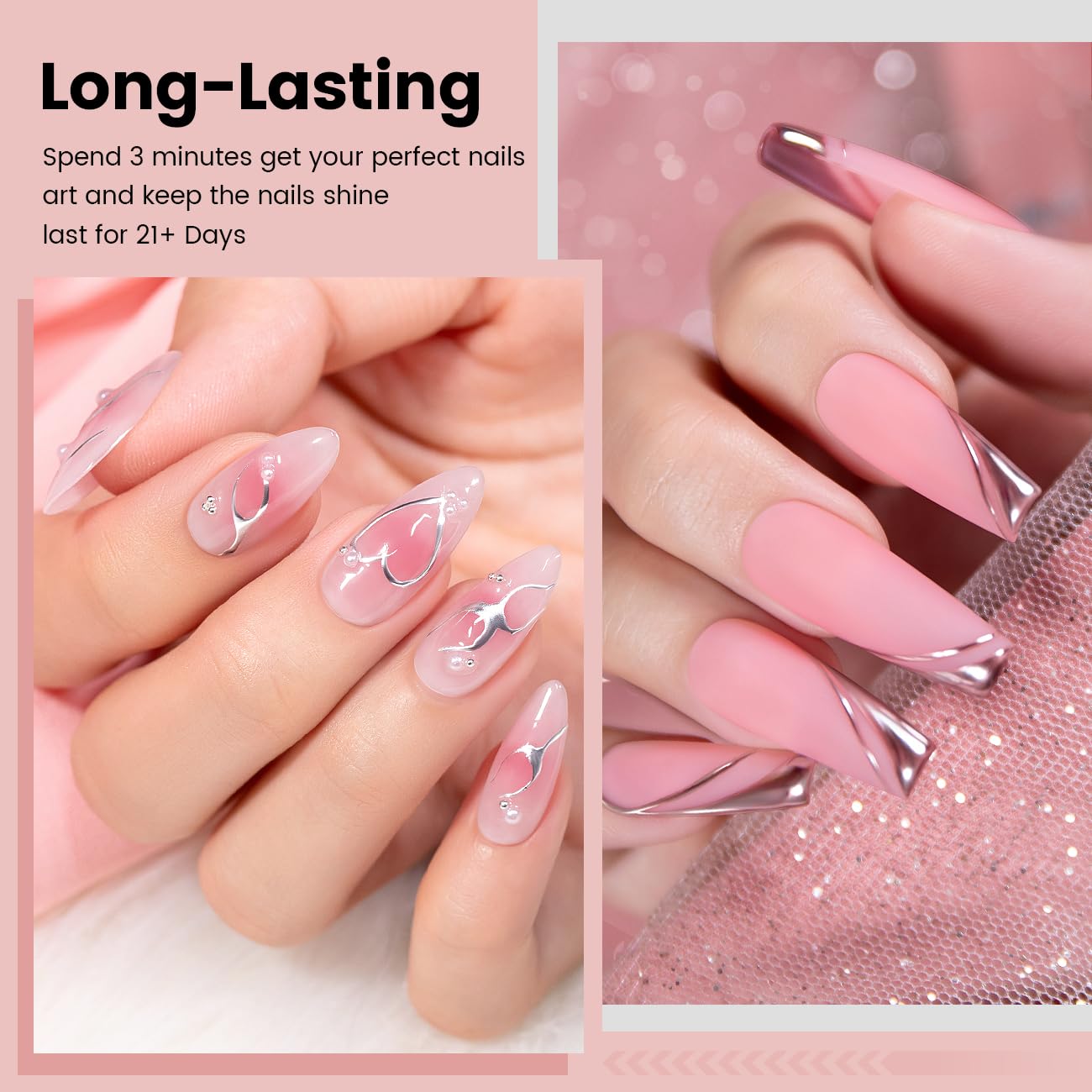 RARJSM Metallic Chrome Gel Liner Nail Art 3D Mirror Silver and Rose Gold Effect Gel Nail Polish 8ml Painting Build in Thin Brush Metal Painted Drawing Striper Gel Polish Curing Requires for Home Salon-BrightBean Baby