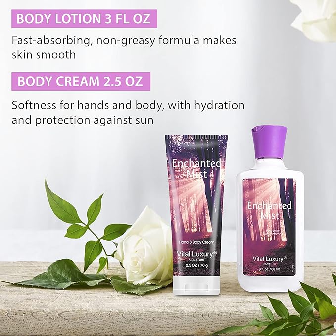 Bath & Body Kit, 3 Fl Oz, Ideal Skincare Gift Home Spa Set, Includes Body Lotion, Shower Gel, Body Cream, and Fragrance Mist,Birthday Mother's Valentine's Day Gifts(Enchanted Mist)-BrightBean Baby