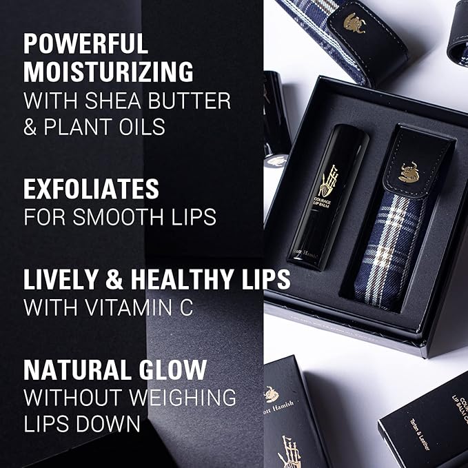 Courage Lip Balm & Case Gift Set - Pure Cowhide Leather Chapstick Holder with Hydrating Lip Balm for Dry Cracked Lips - Flavored Lip Balm & Lip Balm Holder Gift Set for Men-BrightBean Baby