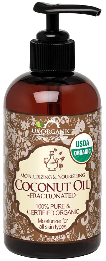 US Organic Fractionated Coconut MCT Oil (Liquid Coconut Oil), USDA Certified Organic, Non-GMO, Perfect for massage, carrier oil for DIY blends, Hair, Skin care. 100% Pure, Hexane-Free (8 oz)-BrightBean Baby