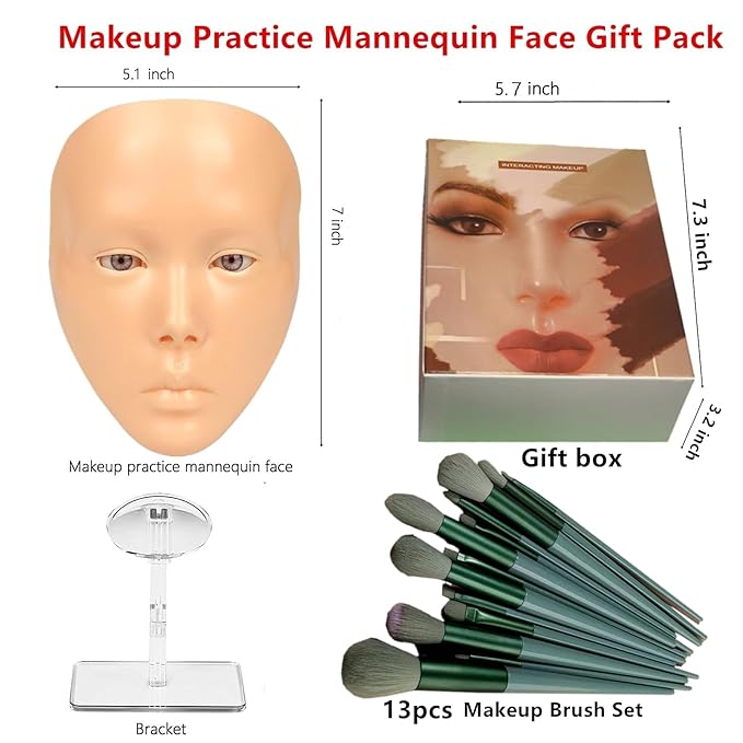 3D Makeup Practice Face, XIJIEMAO Mannequin Head For Makeup, Reusable Silicone Full Makeup Mannequin Head With Stand And Brush Set, Eye Shadow Makeup Face Board, Emerging Makeup Artist, Girl'S Gift-BrightBean Baby