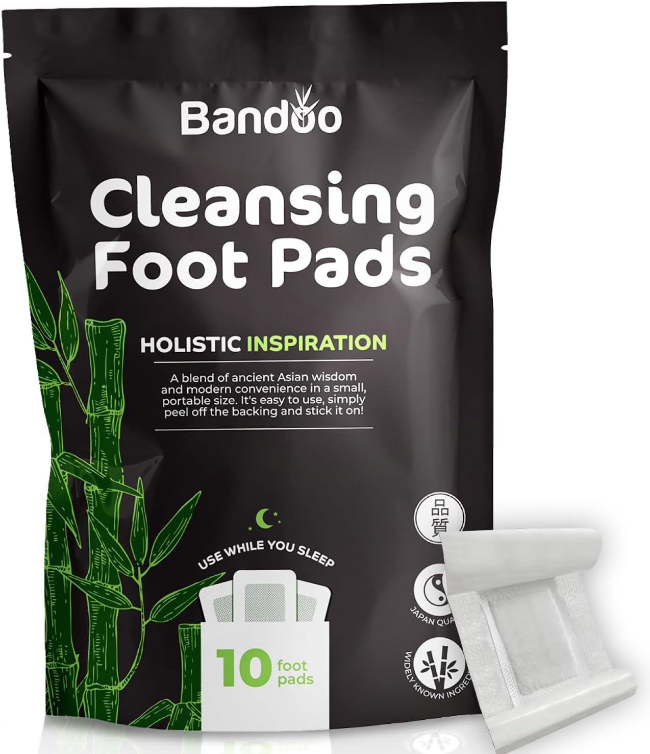 Bandoo Original Deep Cleansing Foot Pads, Premium Natural Bamboo Foot Rana Japanese Pads, Cleanse, Moisturize & Energize for Men & Women, 10-BrightBean Baby