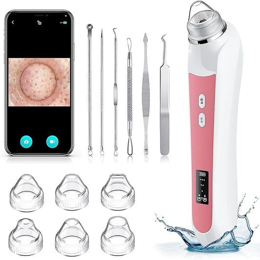 Blackhead Remover Vacuum, USB Interface Type Pore Vacuum, Black Head Extractions Tool with Camerafor, Men and Women Pore Cleaner, 3 Adjustment Modes & 6 Suction Heads(Light Pink)-BrightBean Baby