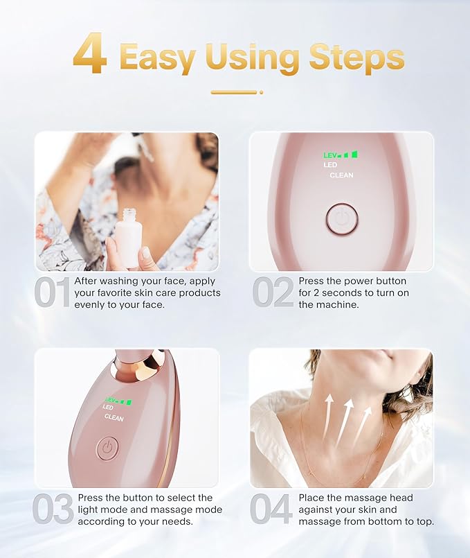 7-in-1 Deplux Face Neck Massager for Daily Skin Care Routine, Portable Facial Massager, Skin Care Tool, Rose Gold-BrightBean Baby