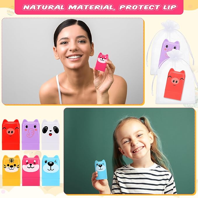 30 Sets Wild Animal Birthday Lip Balm Gifts Bulk Baby Shower Prizes Gift Girl Birthday Lip Balm Jungle Animal Party Favors for Preschool Toddler Boy Girl Classroom Prizes Classroom Prizes-BrightBean Baby