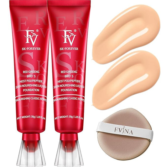 FV 2 Pack Hydrating Liquid Foundation Makeup, Waterproof & Lightweight, Natural Finish with Medium Coverage, Ideal for Dry and Normal Skin (Nourishing Classic Ivory)-BrightBean Baby