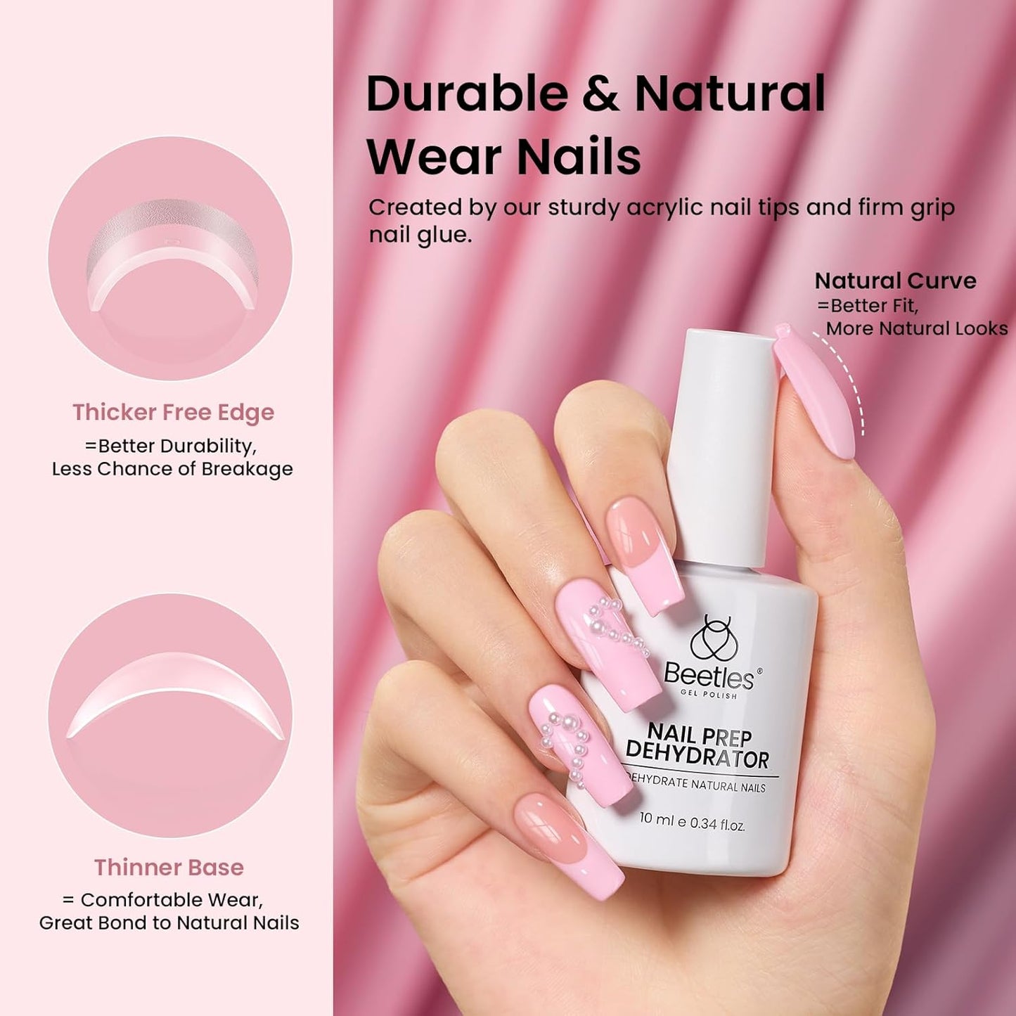 Beetles Gel Nail Kit Medium Square with Nail Dehydrator and Primer, 576Pcs Half Matte Etch-X Gel Nail Tips Solid Nail Glue Mini Nail Lamp Acrylic Nail Tips Easy DIY Nail Extension Set Gift for Women-BrightBean Baby