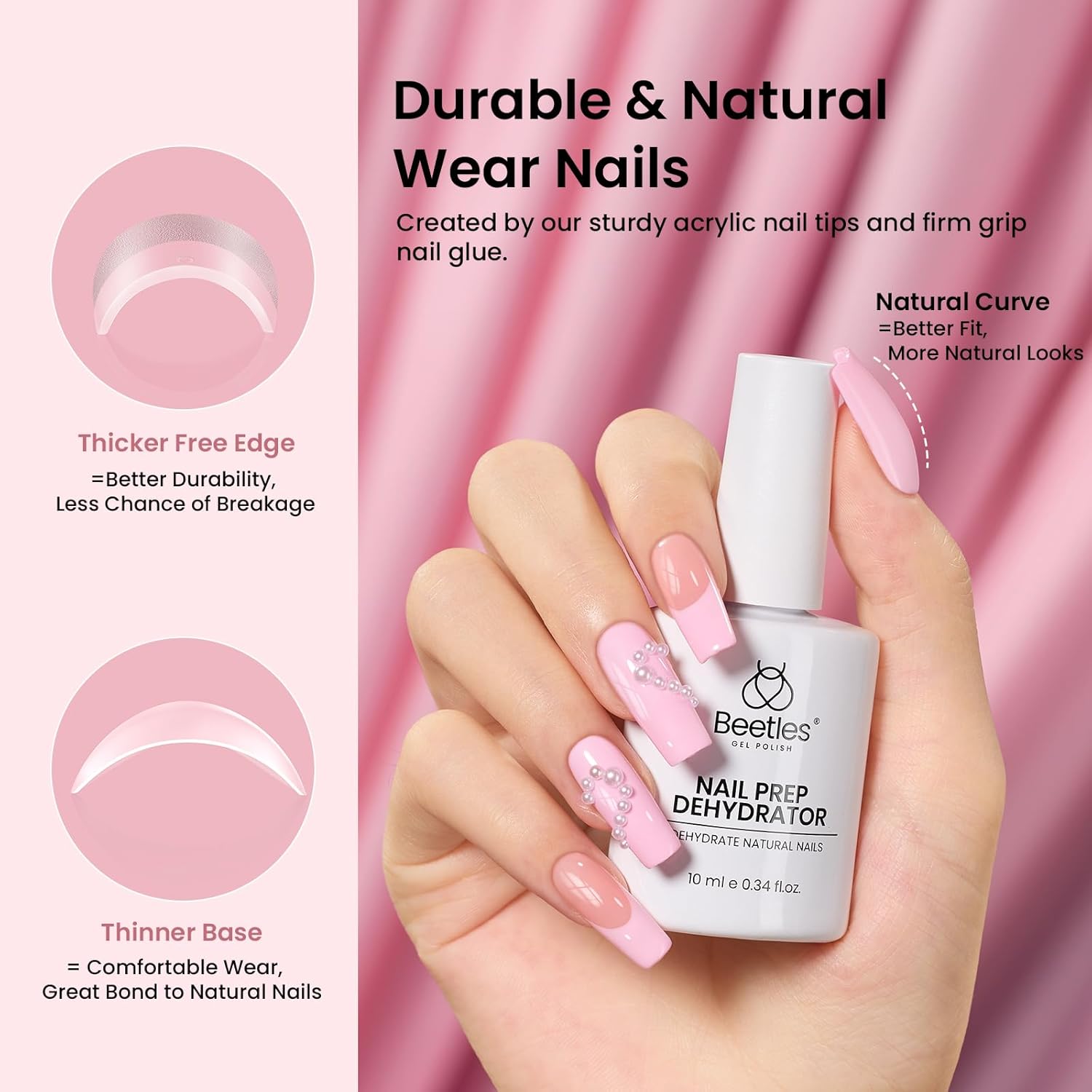 Beetles Gel Nail Kit Medium Square with Nail Dehydrator and Primer, 576Pcs Half Matte Etch-X Gel Nail Tips Solid Nail Glue Mini Nail Lamp Acrylic Nail Tips Easy DIY Nail Extension Set Gift for Women-BrightBean Baby