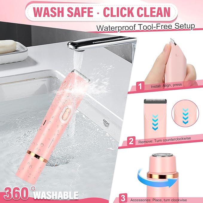 Women's Bikini Trimmer, 2-in-1 Electric Shaver for Bikini Line, Legs, Underarms, Face - Waterproof Women's Electric Shaver for Sensitive Skin, USB Rechargeable (Purple) (Pink)-BrightBean Baby