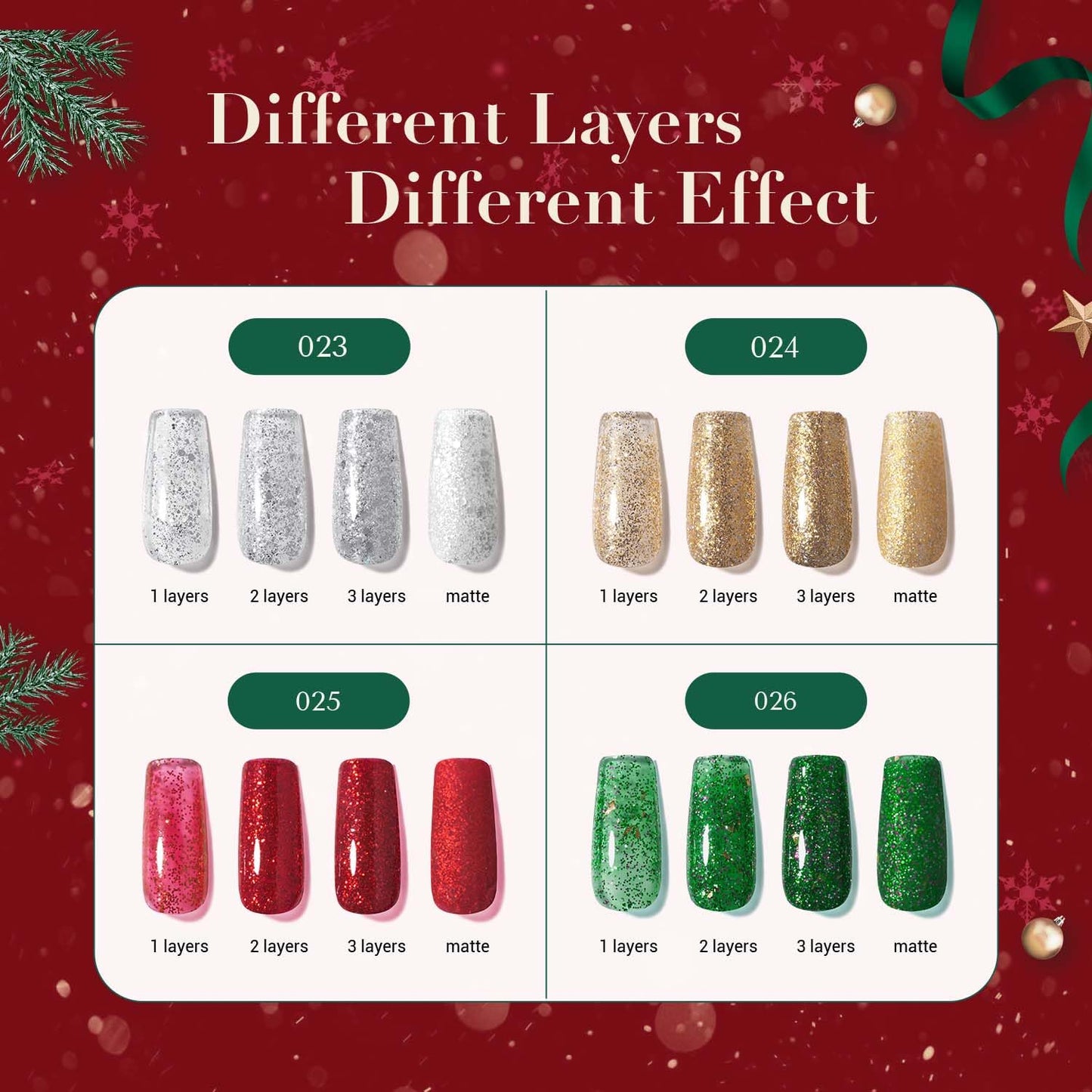 AZUREBEAUTY Nail Polish Set, 4 Colors Christmas Glitter Red Green Gold Silver Quick Dry Natural Fingernail Lacquer Strengthening Treatment Kit with Top Coat DIY Salon at Home-BrightBean Baby