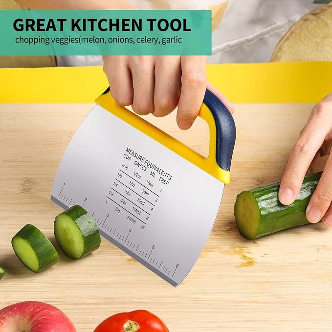 YGDZ Dough Scraper 2 PCS, Stainless Steel Bench Scraper With Grip, Plastic Dough Cutter with Measuring Scale, Multipurpose Pizza Cutter, Pastry Scraper, Bread Scraper for Baking, Dough, Cake