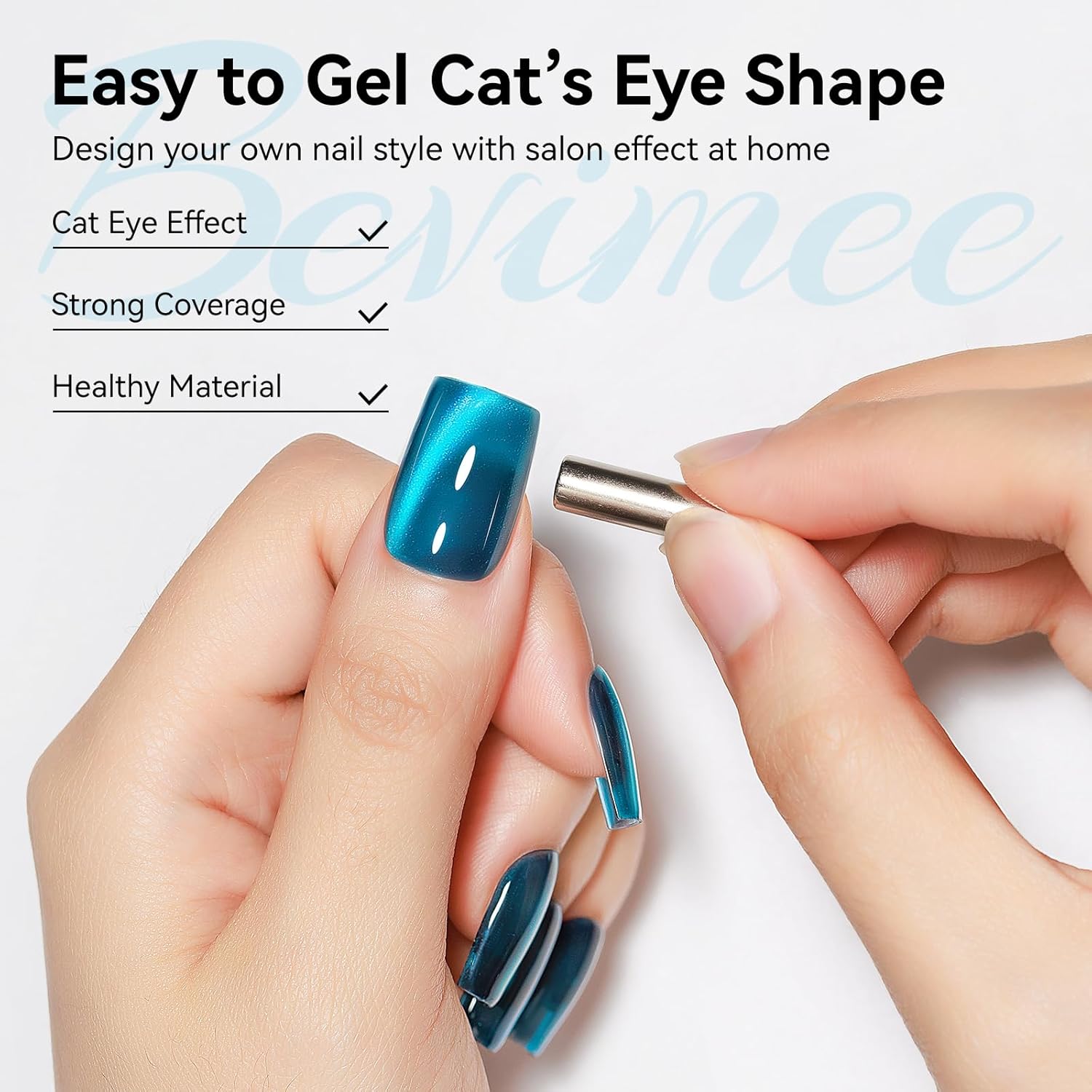 Cat Eye Gel Nail Polish, Sea Blue Jelly Glass Magnetic Nail Polish Magic Holographic Effect, Glitter UV Gel Sparkle Crystal Color for Nail Salon DIY At Home-BrightBean Baby