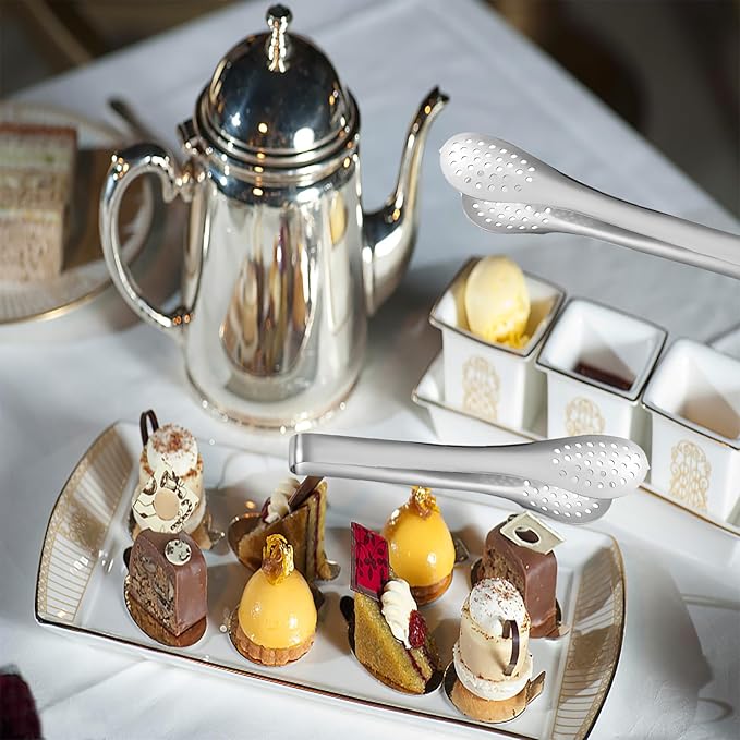 Sunenlyst Buffet Serving Tongs, 6Pcs Kitchen Tongs Mini Serving Utensil Tongs for Food Ice Salad Buffet Barbecue Cookies, Food Tong Small tongs for Appetizers, Tea, Coffee Bar