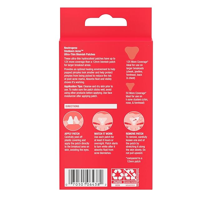 Neutrogena Stubborn Acne Ultra-Thin Blemish Patches, Acne Pimple Patches, Ultra-Thin Hydrocolloid Facial Stickers, Suitable for all Skin-Types, 10 Patches-BrightBean Baby