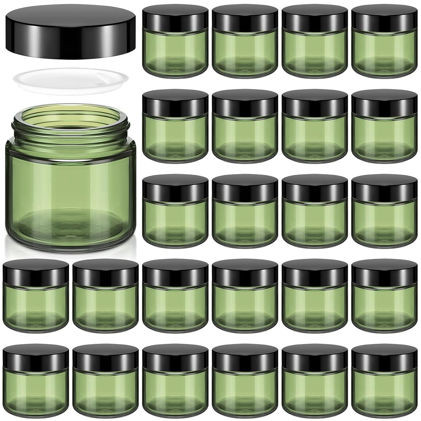 Domensi 48 Pcs 2 oz Glass Jars with Lids Travel Size Round Leakproof Empty Cosmetic Jars with Inner Liners Lid for Storing Makeup Lotions Face Cream Ointments Candle DIY Making (Olive Green)-BrightBean Baby