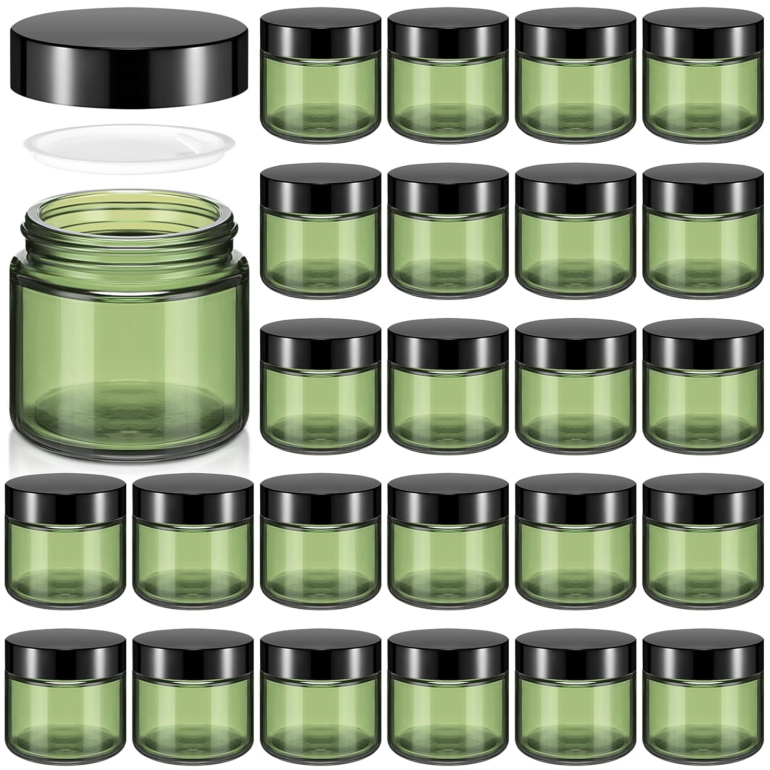 Domensi 48 Pcs 2 oz Glass Jars with Lids Travel Size Round Leakproof Empty Cosmetic Jars with Inner Liners Lid for Storing Makeup Lotions Face Cream Ointments Candle DIY Making (Olive Green)-BrightBean Baby