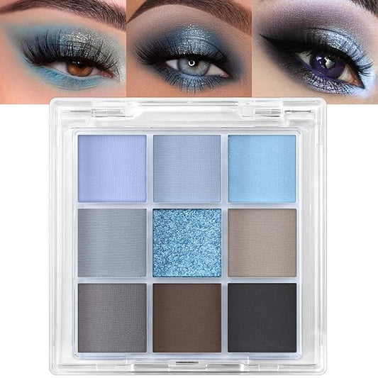 Erinde 9 Colors Eyeshadow Palette, Matte Shimmer Glitter Eye Shadow Palette Makeup, Highly Pigmented Long Lasting Waterproof, Natural Neutral Nude Eyeshadow Make Up Pallet, Blue-BrightBean Baby