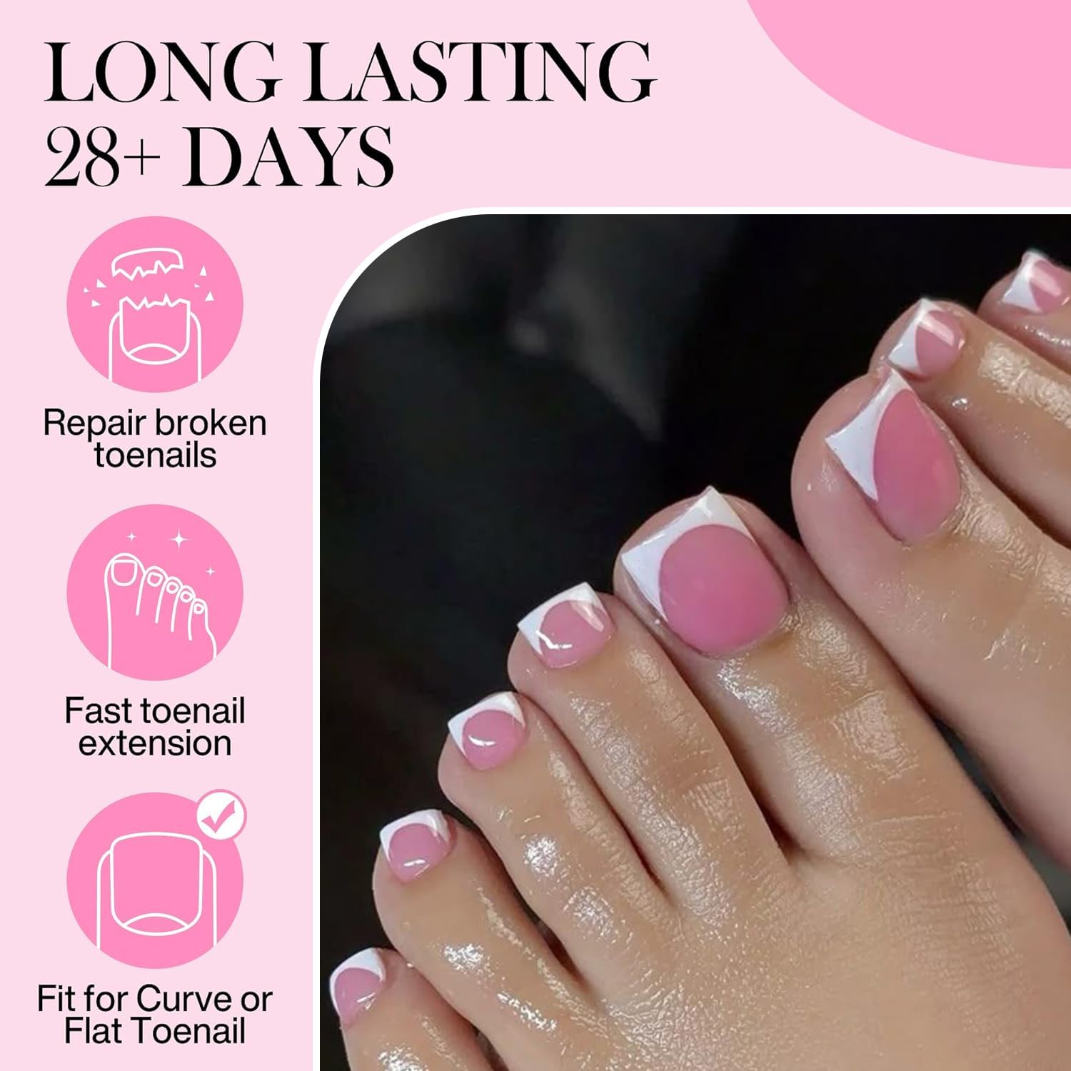 Square Toe Nail Tips, 504Pcs 15 Sizes Full Cover Press On Toenails for Women, Long Wider Pre-etched Double Matte Fake Toenails for Big Toe Nail Extensions Home DIY Salon Soak Off-BrightBean Baby