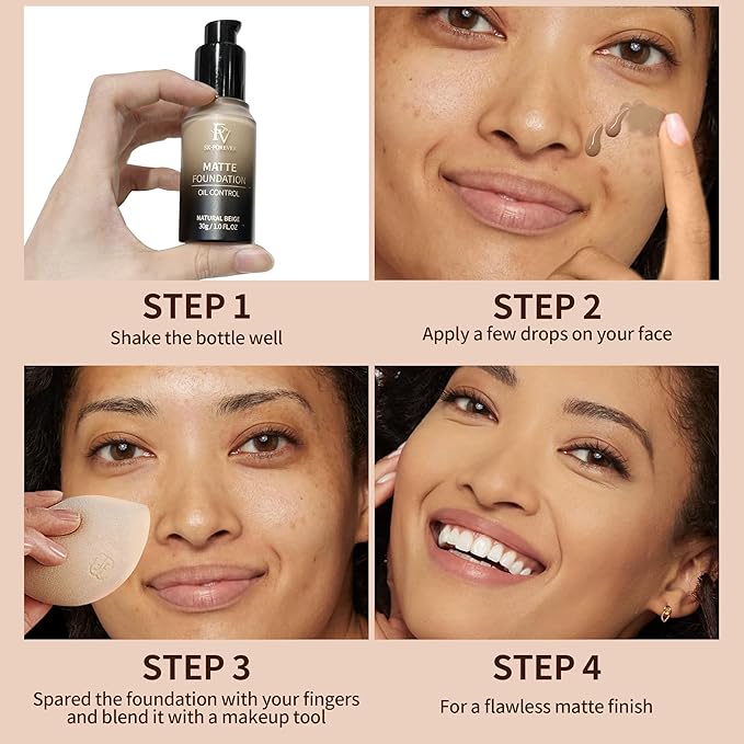 FV Full Coverage Liquid Foundation, Lightweight & Concealing, Long Lasting Matte Foundation Makeup with Flawless Finish, Oil Control Waterproof Foundation for Oily Skin (Natural Beige Matte)-BrightBean Baby