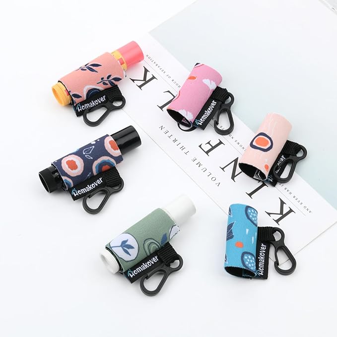 6 Pack Compact Clip-On Chapstick Holder Premium Release Clip Neoprene Sleeve Lip Balm with Clip Fits Most Standard Lip Balm (Colored Whale)-BrightBean Baby