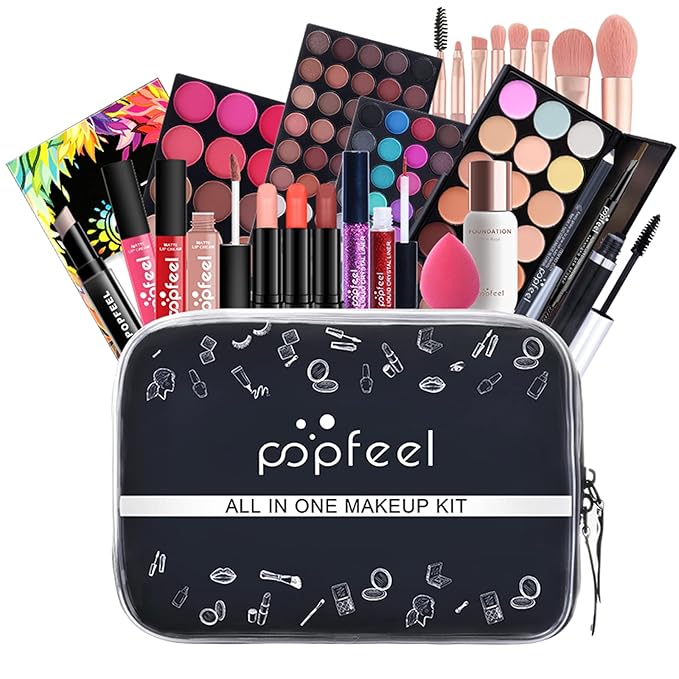 All-in-One Makeup Gift Set Travel Makeup Kit Complete Starter Makeup Bundle Lipgloss Lipstick Concealer Blushes Powder Eyeshadow Palette Cosmetic Palette for Teen Girls & Adults #18-BrightBean Baby