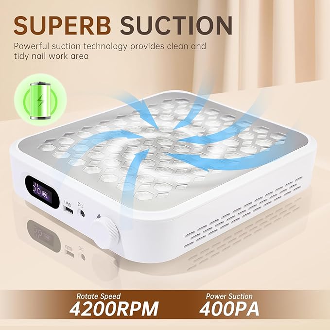 Nail Dust Collector, Rechargeable Dust Collector Nail Tech, Powerful Vacuum Fan Vent Dust Collector Extractor Dust Suction Machine for Acrylic Nails Polishing, Nail Salon&Home-BrightBean Baby