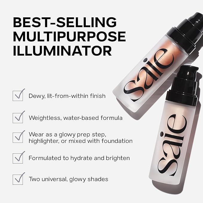 Saie Mini Glowy Super Gel - Hydrating Makeup Primer and Illuminating Glow Serum Enriched with Vitamin C and Squalane Oil - All-Over Liquid Highlighter Makeup for Instant Glass Skin - Sunglow (0.5 oz)-BrightBean Baby