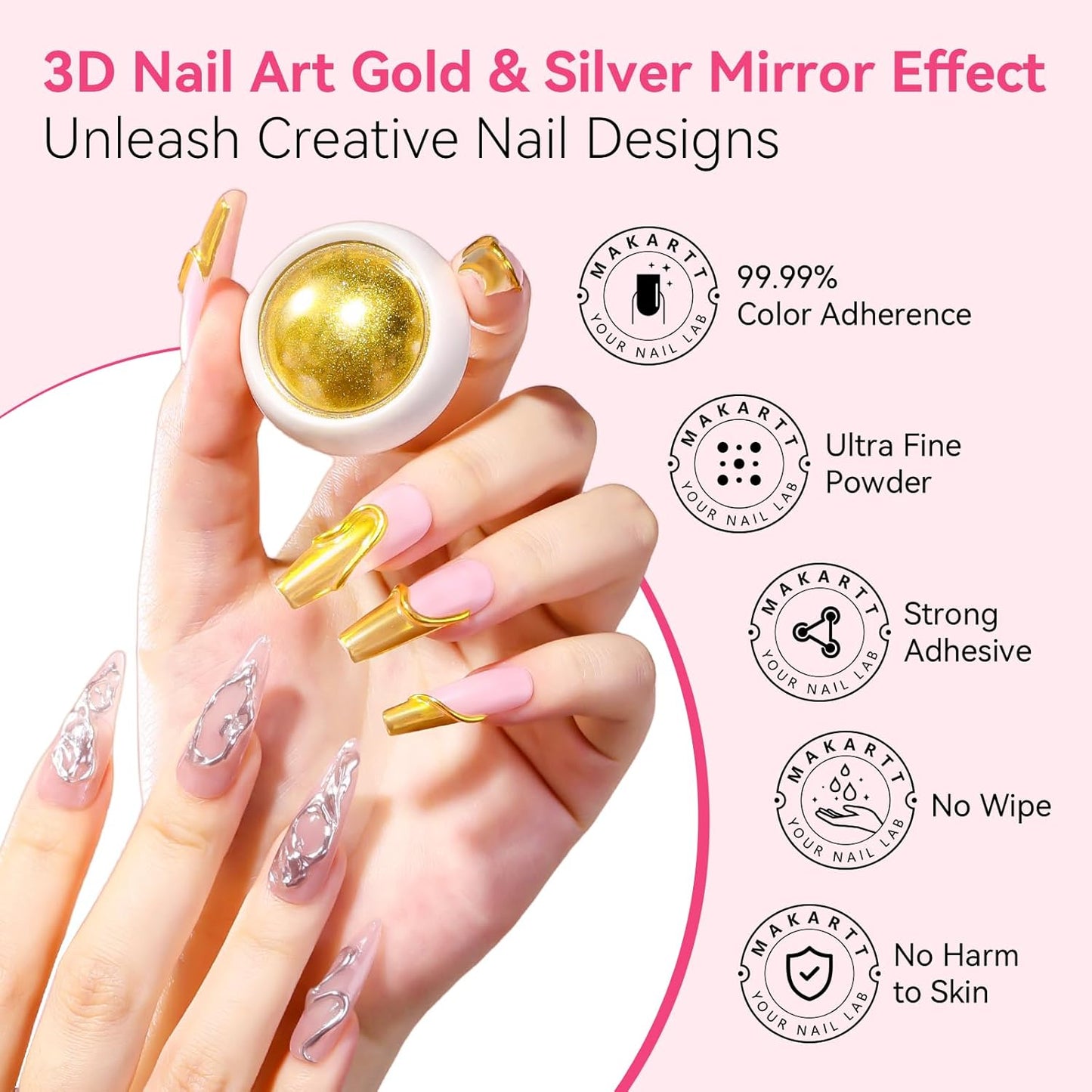 Makartt 3D Gel Nail Art & Chrome Nail Powder Kit: 15g Sculpting Gel for Nail Art DIY No wipe 3D Molding and Metallic Chrome Powder Set for Decoration Manicure Pedicure Use-BrightBean Baby
