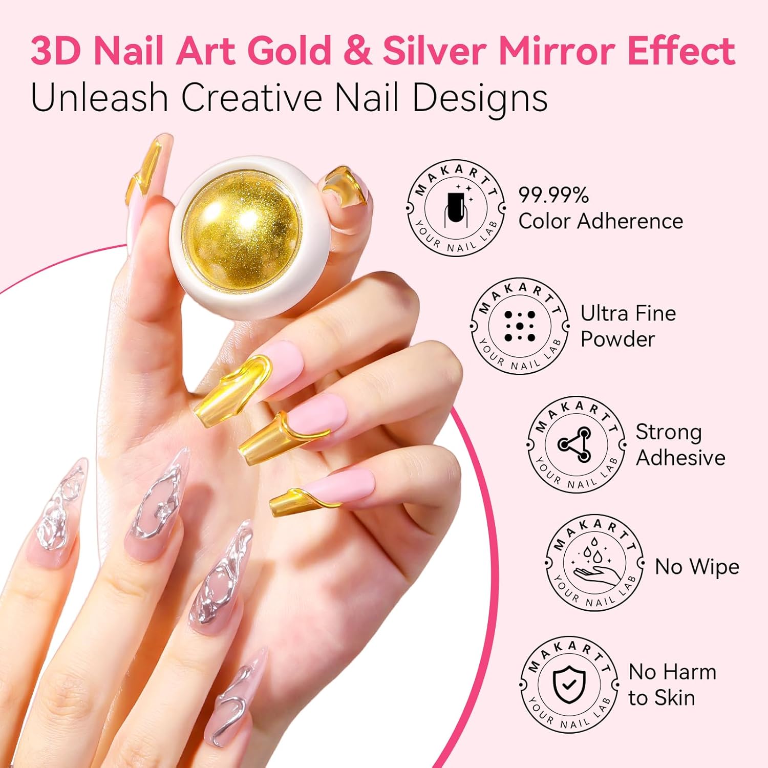 Makartt 3D Gel Nail Art & Chrome Nail Powder Kit: 15g Sculpting Gel for Nail Art DIY No wipe 3D Molding and Metallic Chrome Powder Set for Decoration Manicure Pedicure Use-BrightBean Baby