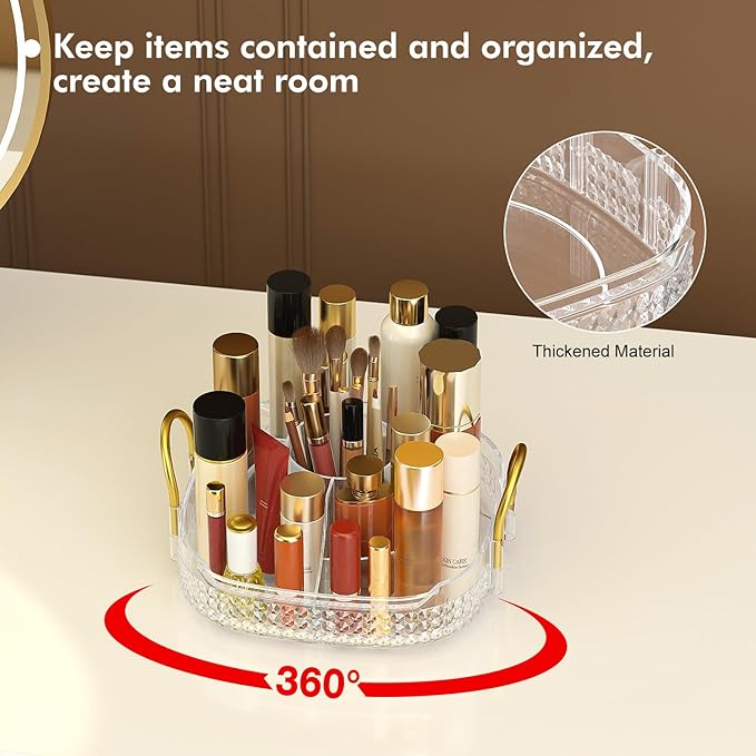Awenia Rotating Makeup Organizer 360, Stackable Adjustable Large Capacity Cosmetic Storage Unit,Dresser Bathroom Kitchen Countertop Organizer with Metal Handle, Plus Size (Clear, 1 Tier)-BrightBean Baby