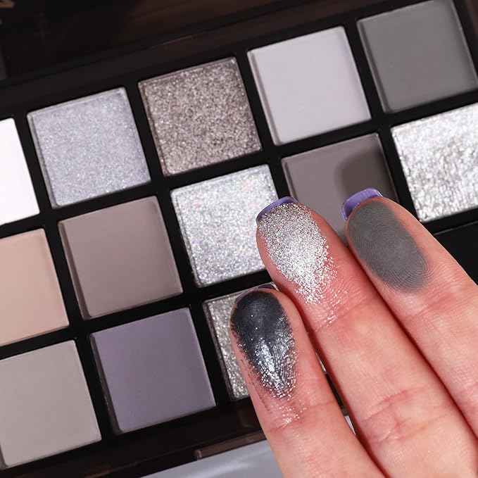 UCANBE Smokey Black Eyeshadow Palette, 15 Colors Dark Shimmer Matte Metallic Makeup Pallet, High Pigmented Gray Silver Sombras De Ojos Kit for Daily and Halloween-BrightBean Baby