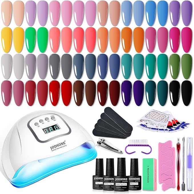 JODSONE Gel Nail Polish Kit with U V Light 32 Color Soak Off Base&Top Glitter Coat Gel Polish for DIY Manicure Lovers-BrightBean Baby