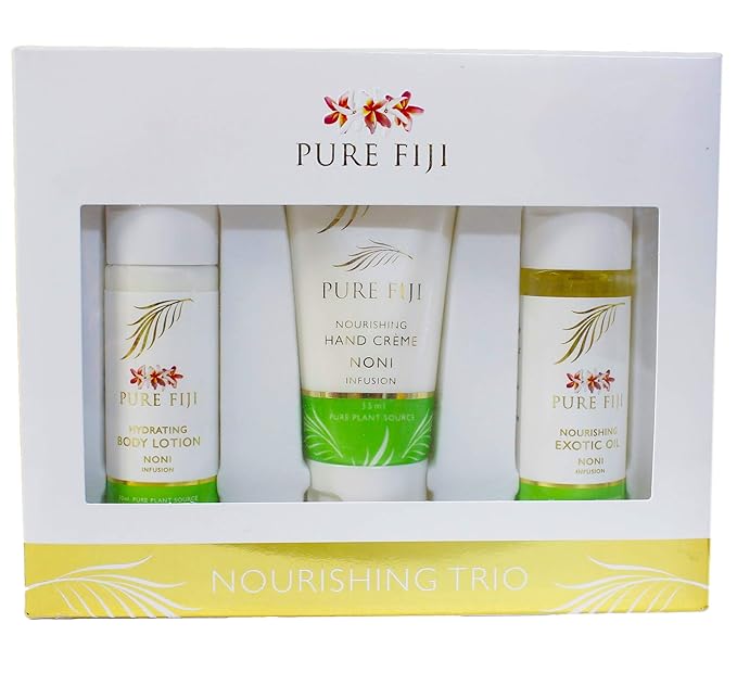 Pure Fiji Nourishing Trio, Ideal Spa Bath Gift Set for Women - Travel Kit - Includes Exotic Body Oil, Hydrating Body Lotion For Women and Nourishing Hand Cream, Noni Scent-BrightBean Baby